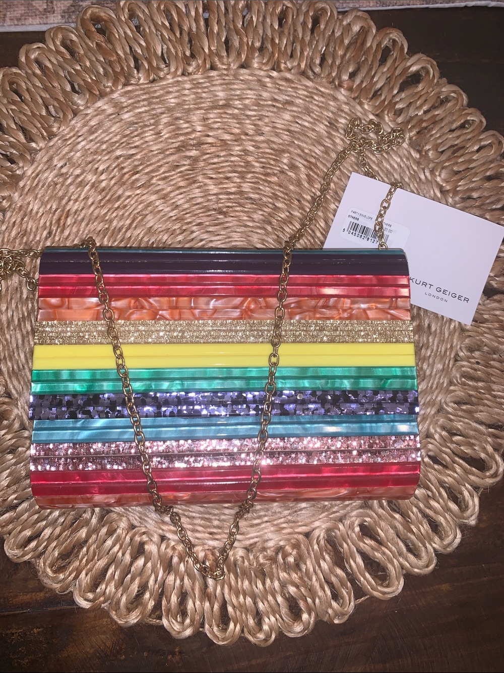 Kurt Geiger London Party Envelope Multicolor Striped Chain Shoulder Bag NWT